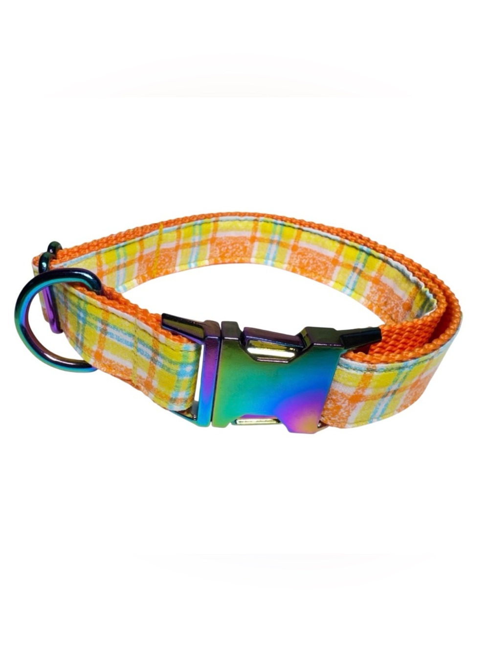 Dog Collar Yellow Orange Plaid Vintage Large Handmade Heavy Duty W/Buckle NEW